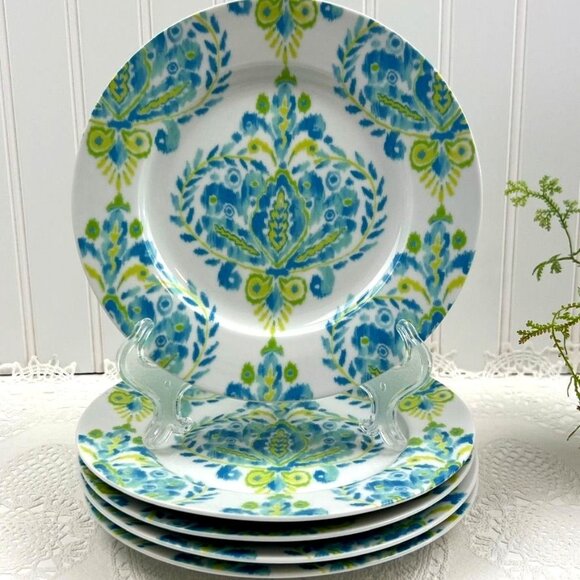 Johara by Dena Home Set of 5 Porcelain Salad / Luncheon Plates 8" Blue Yellow - Picture 1 of 10